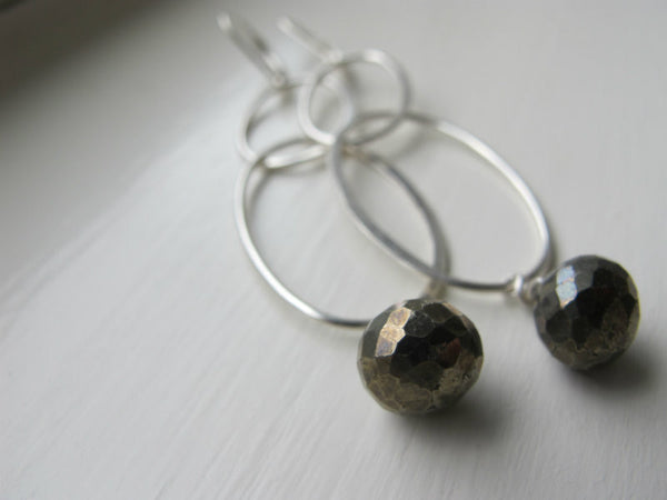 Pyrite Oval Dangle Earrings