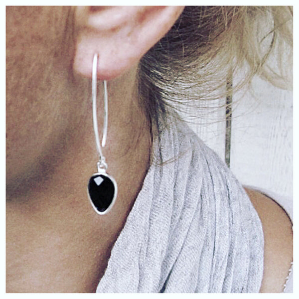 Onyx Gem Petal Earrings