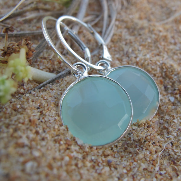 Aqua Chalcedony Gem Drop Earrings